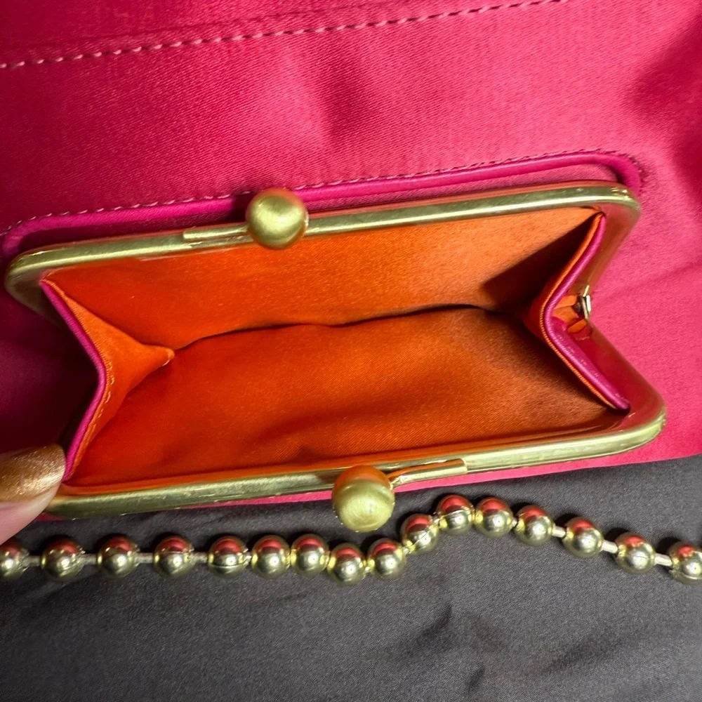 Coach Amanda Turnlock Kisslock Pink and Orange Chain Foldover Clutch Gold - Picture 7 of 8